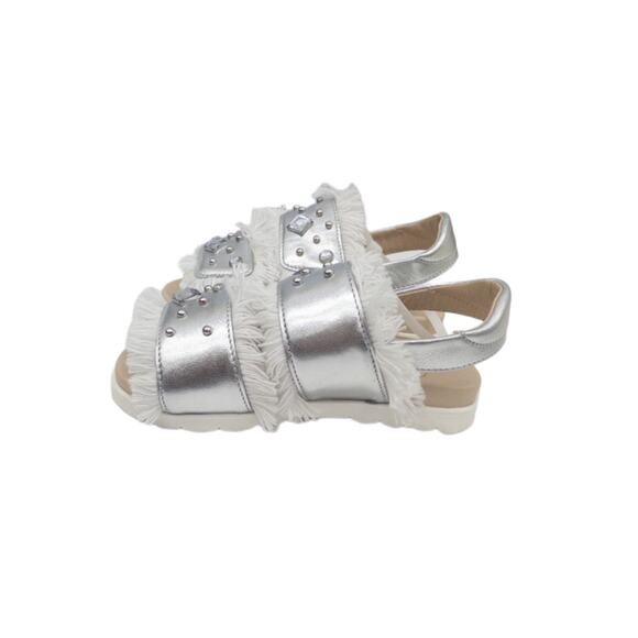 Naturino Girls White Fringe Silver Studded Rhinestone Sandals eu 26  us 9.5 - Picture 2 of 5